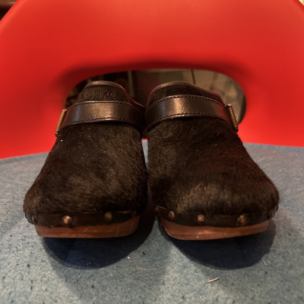 MADEWELL 1937 Footwear Sz 8 Black Fur Mule Clog Wood Heels Studded